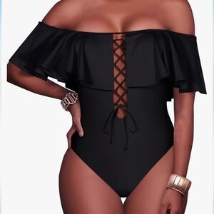 Black Off The Shoulder One Piece Swimsuit